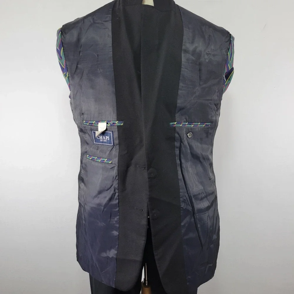 Chaps Men's Sport Coat Blazer Two Button Solid‎ Black Twill Wool Size 42L